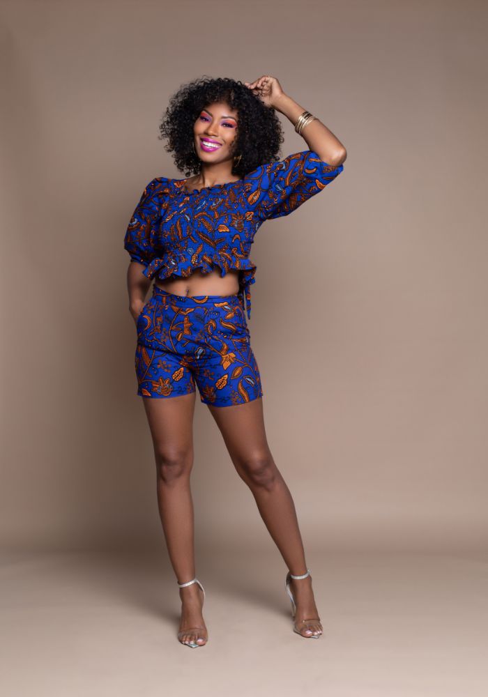 Blue Famata Calabar Crop Top